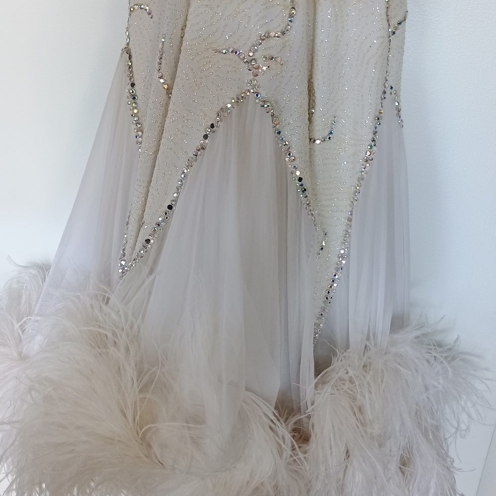 White Feathered International Ballroom Gown with Floaters - Picture 8 of 12